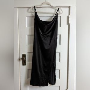Black satin slip dress
